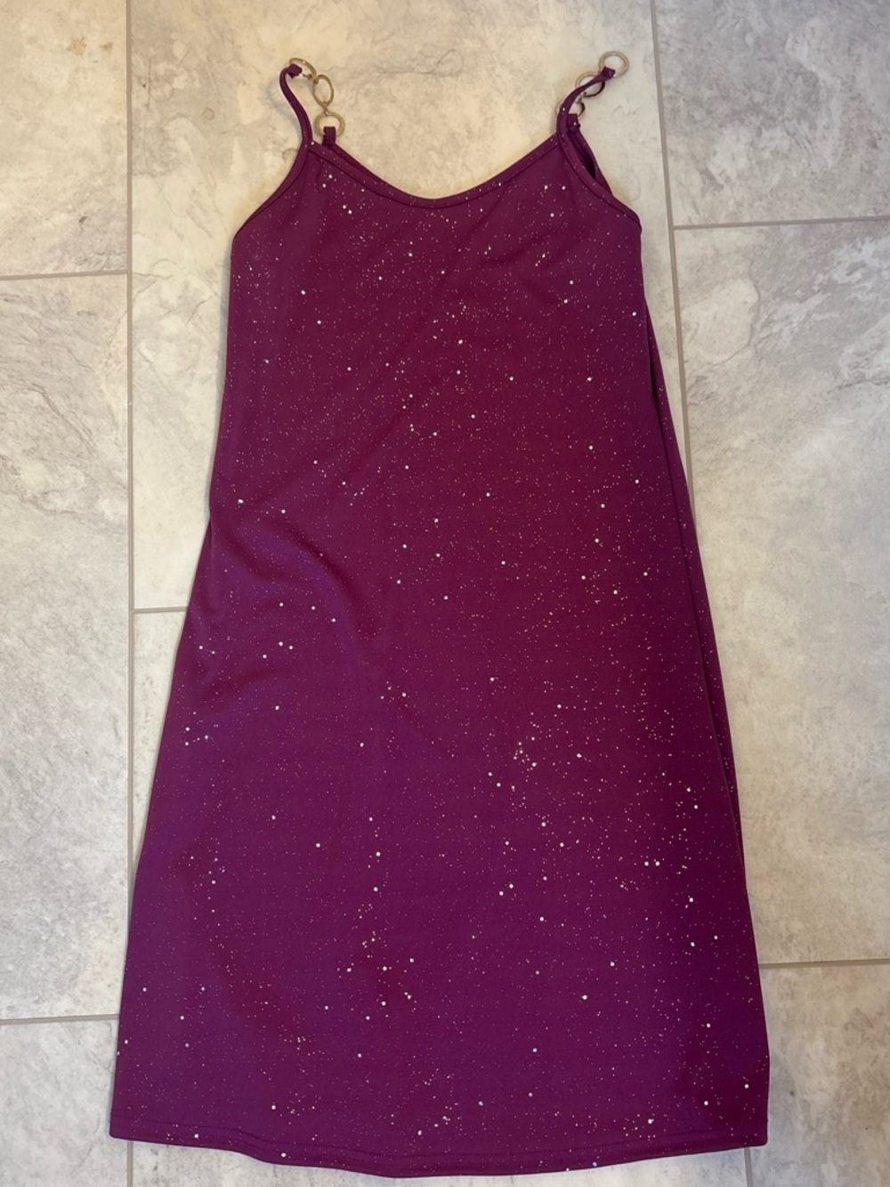 Sparkle Plum Slip Dress with Ring-Strap Detail